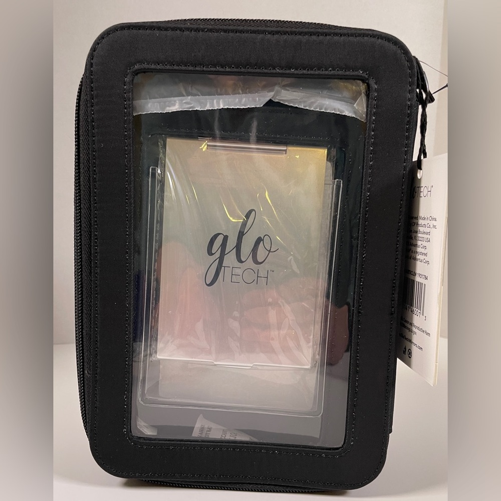 Glo Tech Cosmetic Bag Duo + Compact Mirror – 3-Piece Set (Black)
